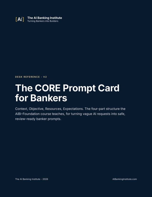 The CORE Prompt Card for Bankers — first page