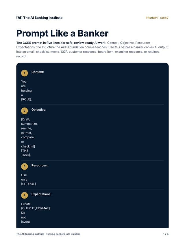 Prompt Like a Banker card, first page